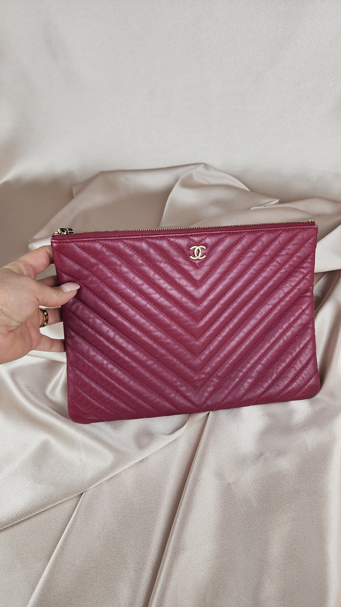 Chanel V Stitch Purple/Pink Clutch  Gold CC Hardware - 1533