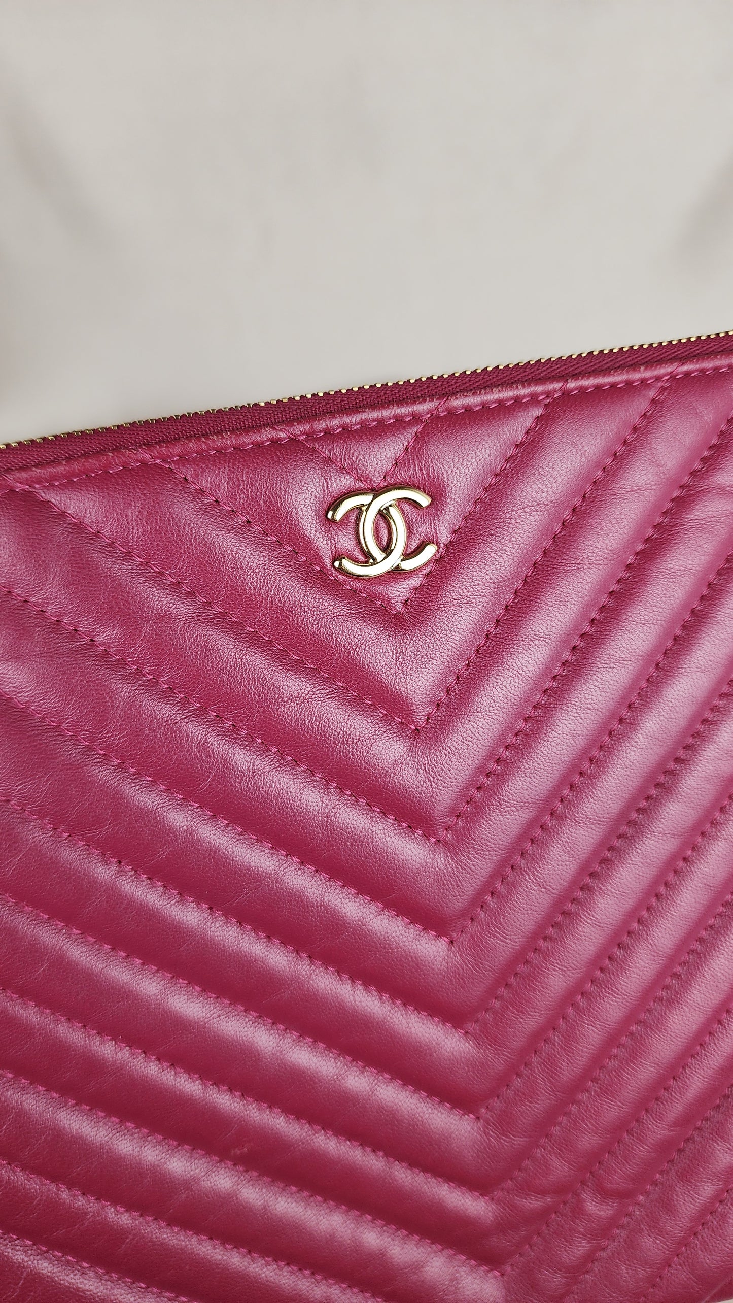 Chanel V Stitch Purple/Pink Clutch  Gold CC Hardware - 1533