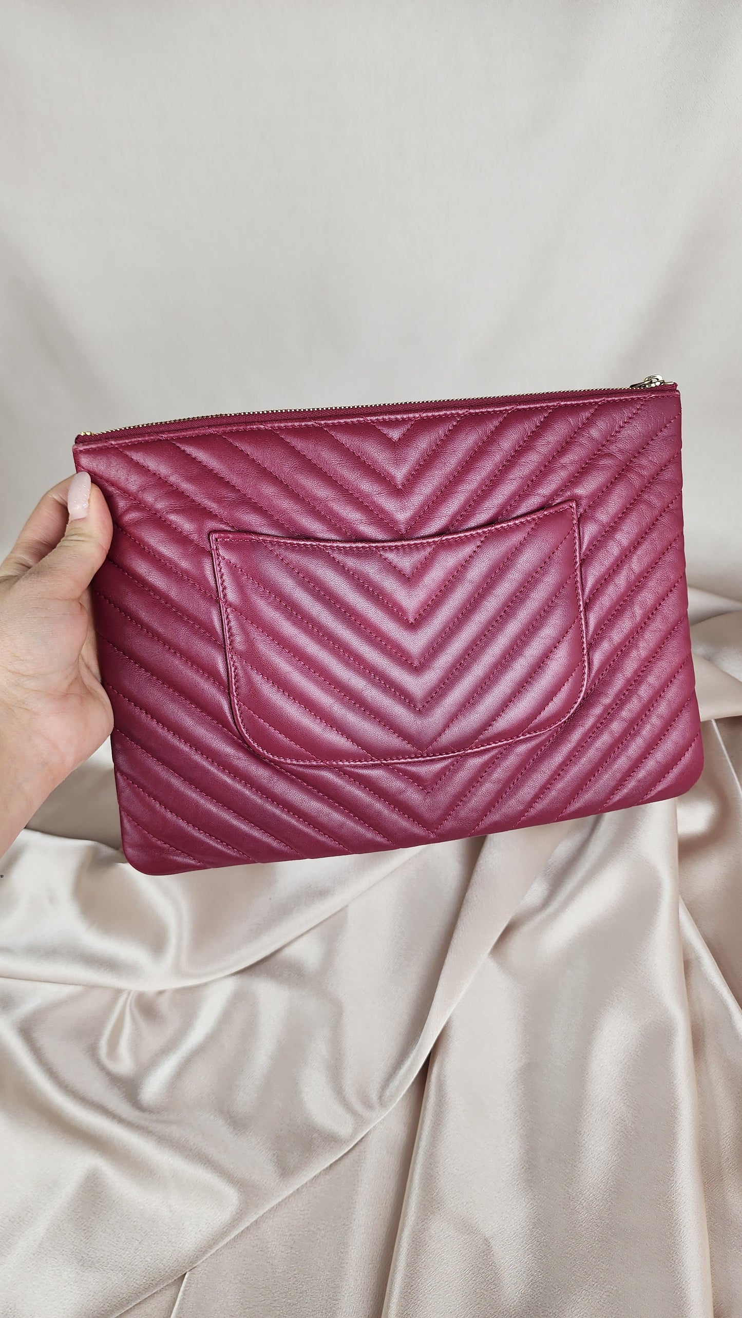 Chanel V Stitch Purple/Pink Clutch  Gold CC Hardware - 1533