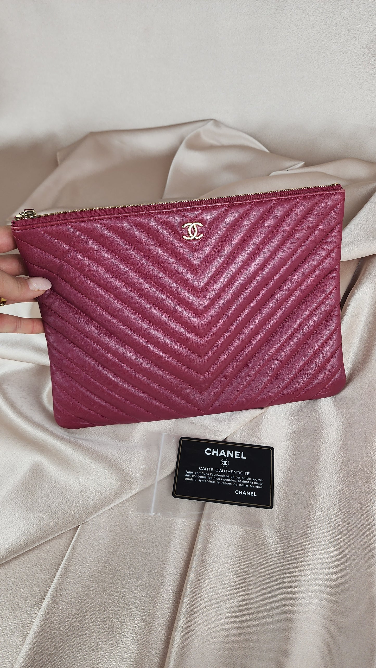 Chanel V Stitch Purple/Pink Clutch  Gold CC Hardware - 1533