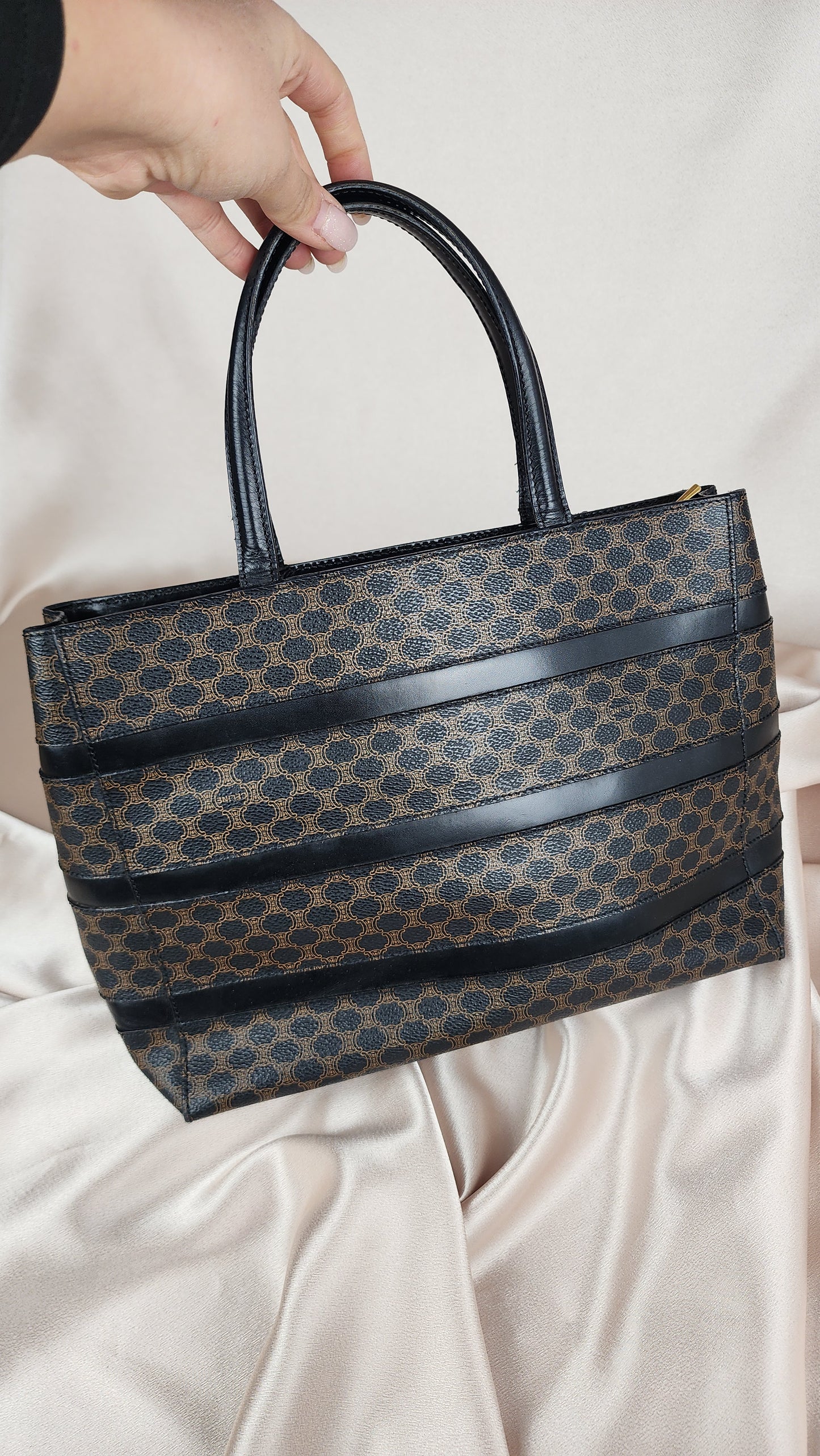 Celine Black Macadam Striped Tote - 1647