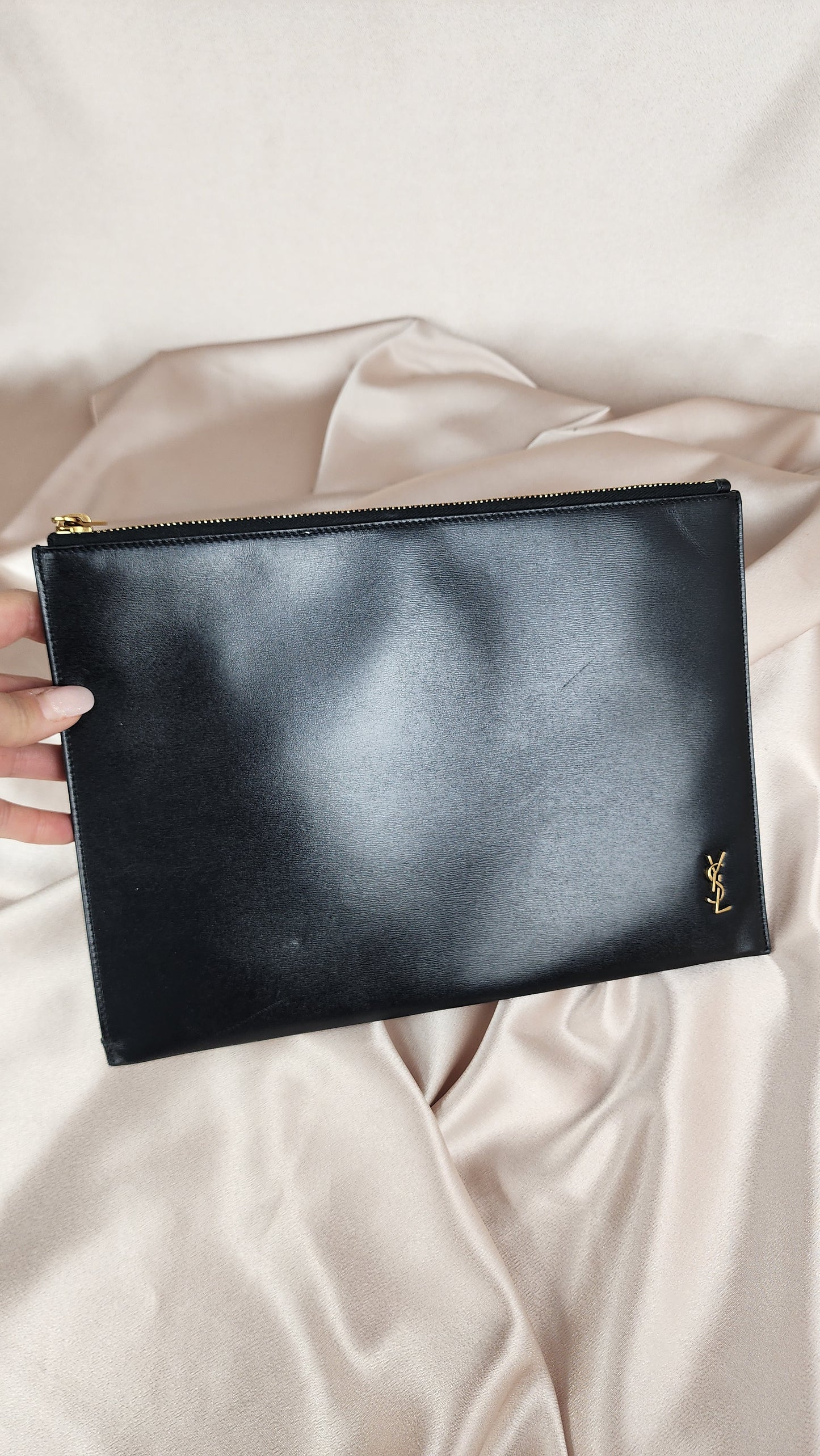 YSL Black Leather Clutch - 1655