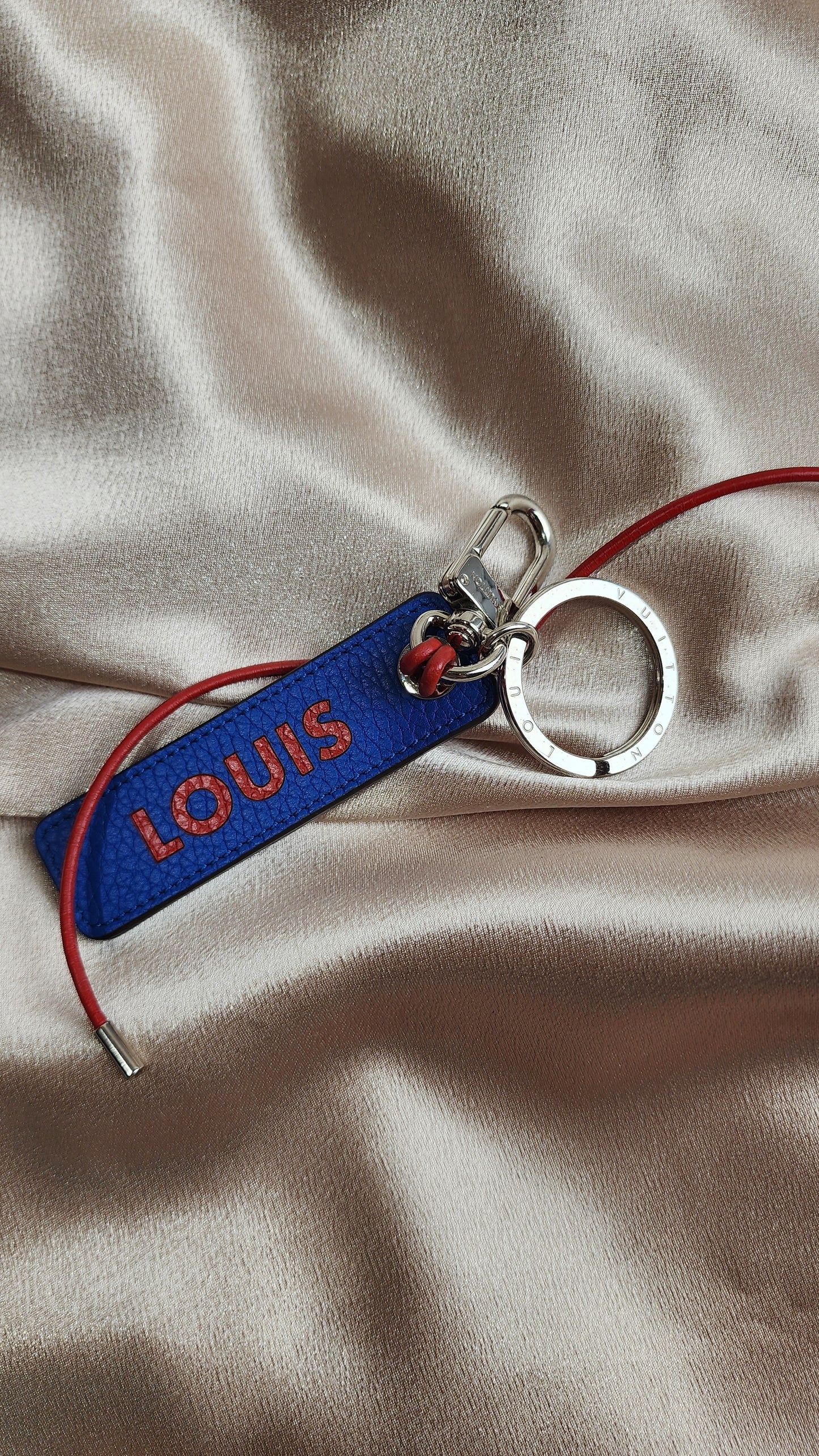 Louis Vuitton Porte Cles Blue and Red Leather Tab Leather Key Ring/Bag Charm - 1675