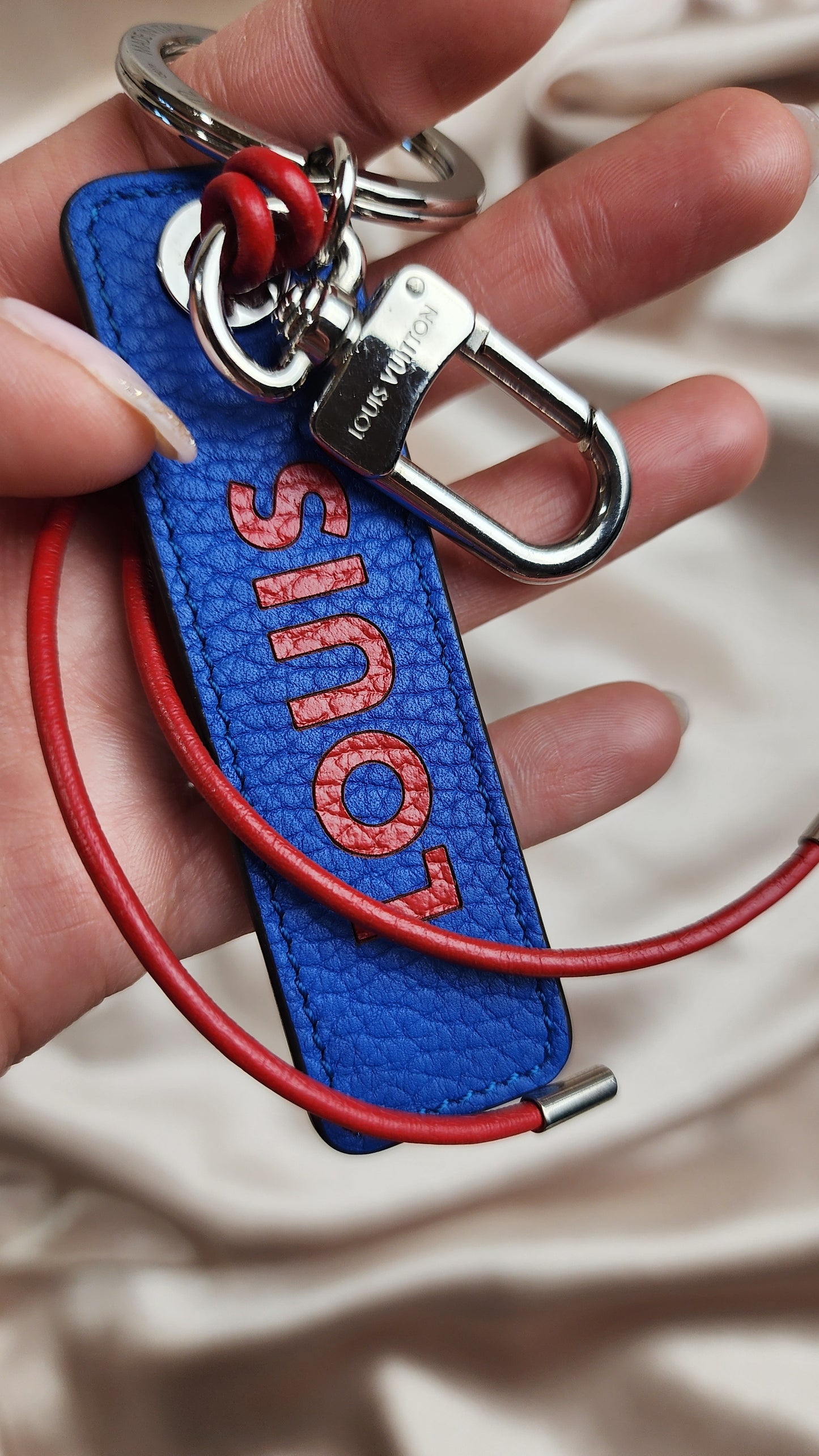 Louis Vuitton Porte Cles Blue and Red Leather Tab Leather Key Ring/Bag Charm - 1675