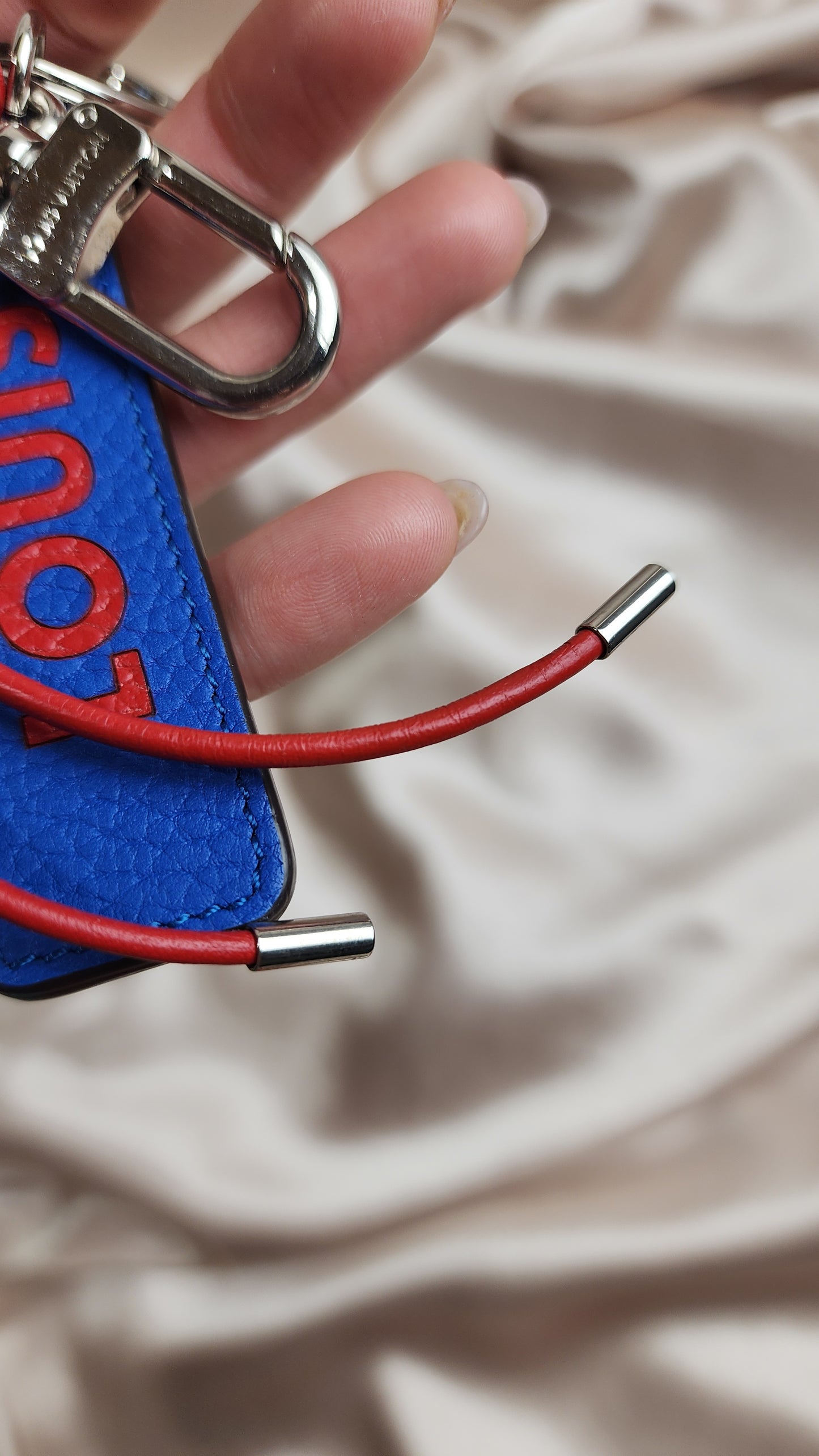 Louis Vuitton Porte Cles Blue and Red Leather Tab Leather Key Ring/Bag Charm - 1675