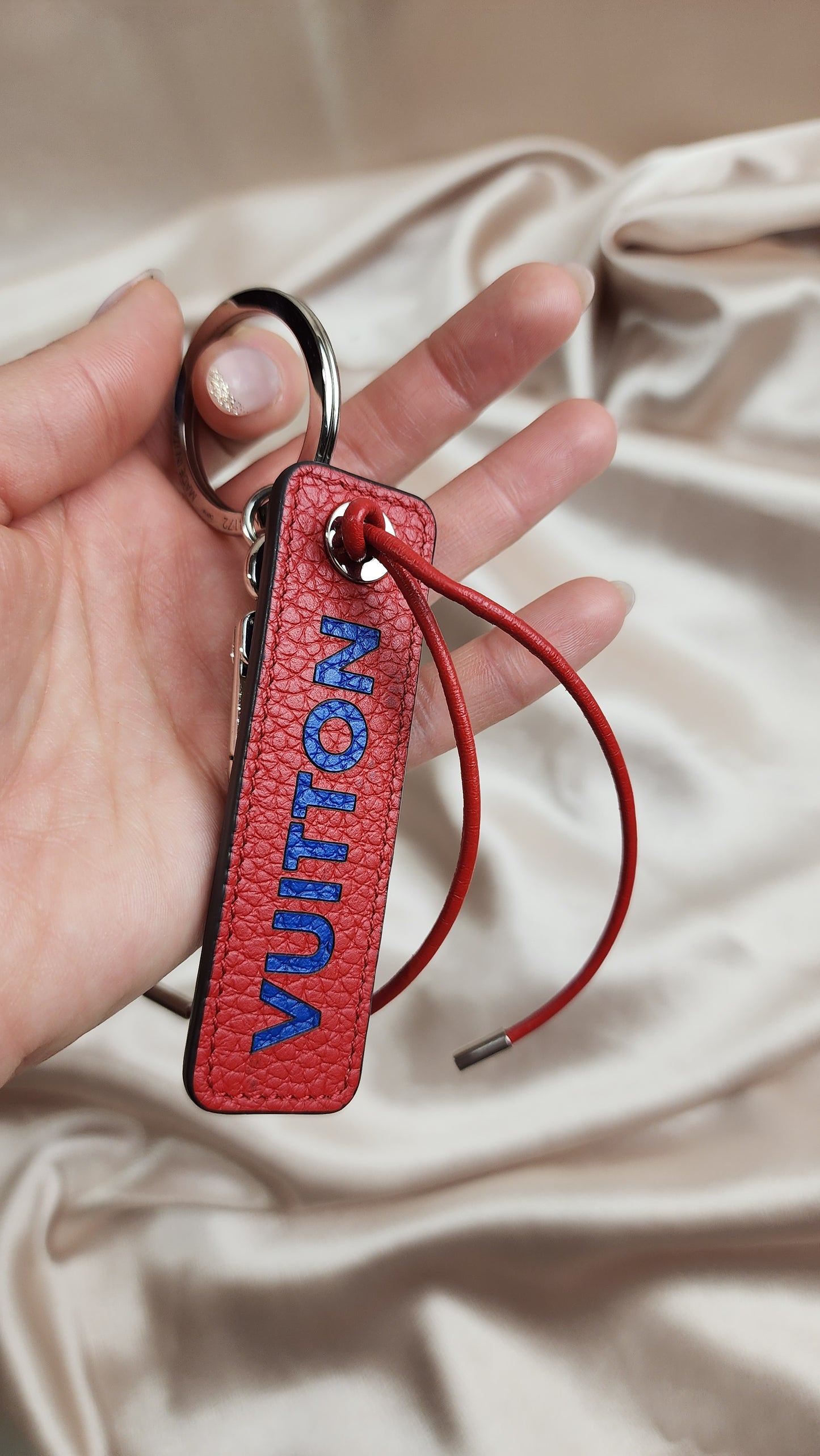 Louis Vuitton Porte Cles Blue and Red Leather Tab Leather Key Ring/Bag Charm - 1675