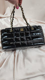 Chanel Chocolate Bar Black Tote Bag with Gold Chain - 1863