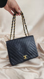 Chanel Chain V Stitch Navy Blue Lamb Skin Leather Shoulder Bag - 1767