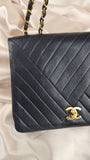 Chanel Chain V Stitch Navy Blue Lamb Skin Leather Shoulder Bag - 1767