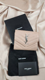 Saint Laurent Light Pink V Stitch Leather Wallet - 0774