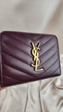 Saint Laurent Burgandy V Stitch Leather Wallet - 0773