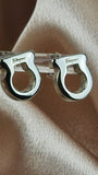 Salvatore Ferragamo Gancini Silver Tone Pierced Earrings - 1988