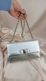 Salvatore Ferragamo Silver/Champagne Leather Chain Shoulder Bag - 1935