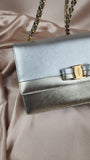 Salvatore Ferragamo Silver/Champagne Leather Chain Shoulder Bag - 1935