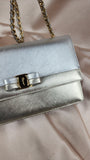 Salvatore Ferragamo Silver/Champagne Leather Chain Shoulder Bag - 1935