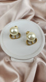 Christian Dior Double Pearl Stone Gold Tone Earrings - 2092