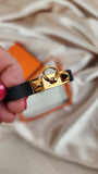 Hermes Collier de Chien Black Leather & Gold Bangle Bracelet - 2143