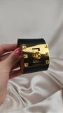 Hermes Kelly Black Leather Gold Tone Bracelet