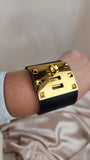 Hermes Kelly Black Leather Gold Tone Bracelet