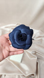 Chanel Navy Blue Silk Camelia Flower Brooch - 0802