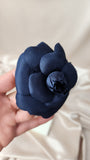 Chanel Navy Blue Silk Camelia Flower Brooch - 0802