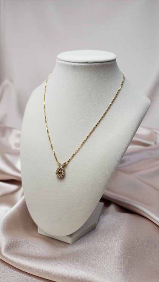 Christian Dior Gold Color Necklace with Rhinestone leaf like shape - 1258