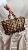 Salvatore Ferragamo Brown Canvas Wood Mesh Hand Bag - 1790