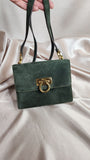 Salvatore Ferragamo Green Suede Shoulder Bag - 0958