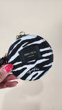 Jimmy Choo White/Black Zebra Print Round Coin Purse w/Clip - 1504