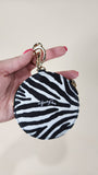 Jimmy Choo White/Black Zebra Print Round Coin Purse w/Clip - 1504