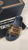 Fendace Black Pool Slides with Gold Metal Mesh - 1586