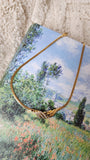 Nina Ricci Gold Tone Thick Necklace w/ Gold & Diamante Wave Pattern - 2590