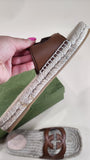 Gucci Brown Leather GG Espadrille Sandals, Size 37 - 1660