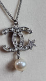 Chanel Silver Tone Necklace with CC Pendant - 1657