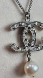 Chanel Silver Tone Necklace with CC Pendant - 1657