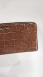 miu miu Tan Patent Leather Crocodile Print Long Zippy Wallet - 1631