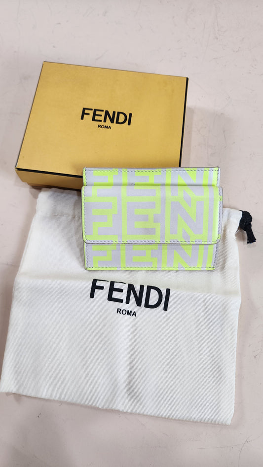 Fendi Cream & Neon Yellow Card Case/Coin Purse - 1628