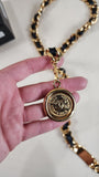 Chanel Black Leather & Gold Tone Chain Metal Belt - 2744