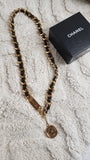 Chanel Black Leather & Gold Tone Chain Metal Belt - 2744
