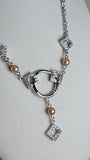 Nina Ricci Silver Tone Geometric Rhinestone & Pearl Necklace - G0954