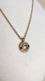 Nina Ricci Gold Tone Chain Necklace w/ Round Rhinestone Charm - 2775