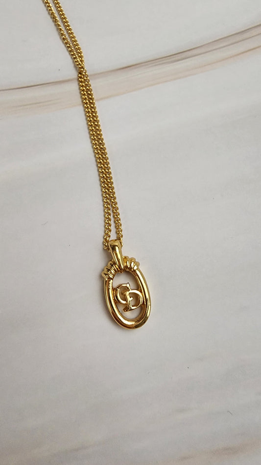 Dior Gold Toned Necklace with Oval CD Pendant - 2566
