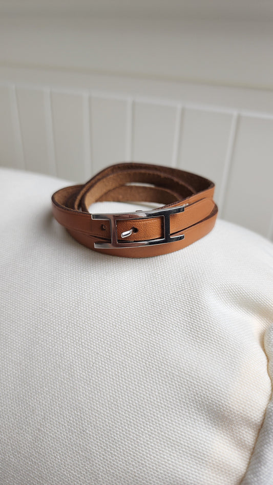 Hermes Brown Leather Wrap Bracelet - 1723