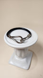 Hermes Black Leather and Silver Tone Bracelet - G0013