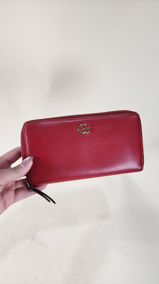 Gucci Red Leather Long Zippy Wallet - G0010