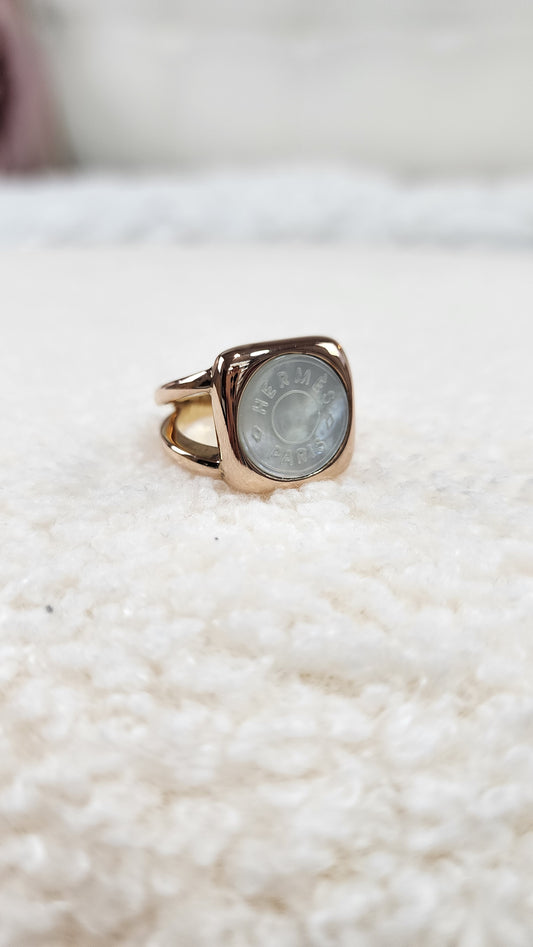 Hermes Corozo Gold Tone and Mother of Pearl Ring - 3049