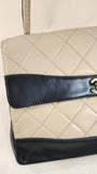 Chanel Matelasse Beige & Black Lambskin Chain Shoulder Bag - 3085