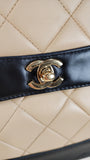 Chanel Matelasse Beige & Black Lambskin Chain Shoulder Bag - 3085