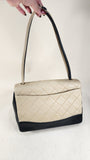 Chanel Matelasse Beige & Black Lambskin Chain Shoulder Bag - 3085