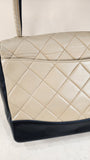 Chanel Matelasse Beige & Black Lambskin Chain Shoulder Bag - 3085